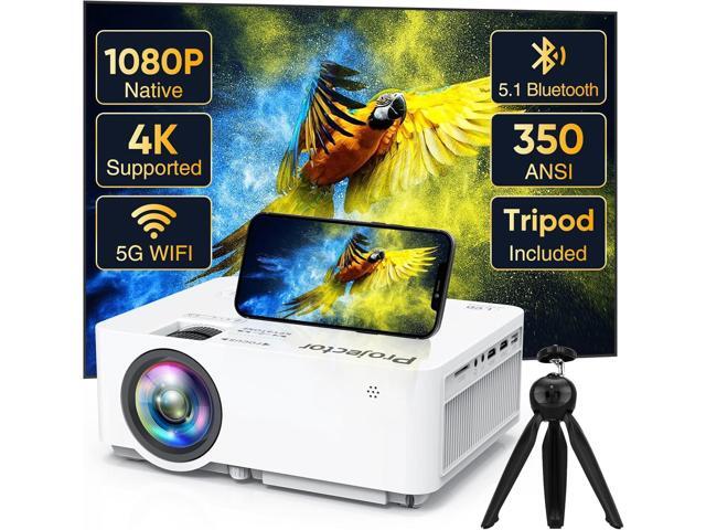 Native 1080P Projector with 5G WiFi Bluetooth and Tripod, 4K Supported Portable Home and Outdoor Movie Projector, Max 300' Display, Compatible with...