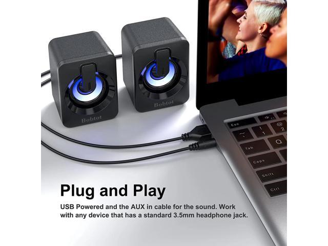 Computer Speaker USB Powered Speaker Portable Mini Bluetooth Subwoofer with RGB Lights Volume Control 3.5mm AUX-in HiFi Stereo Sound Desk Audio...