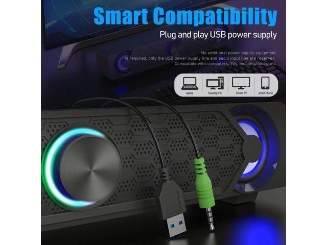 Smalody Computer Speakers, PC Speaker Mini Led Soundbar Cool Design Perfect for Monitor Gaming Laptop Desktop Notebook