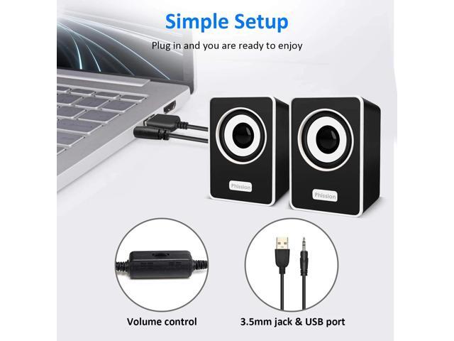 Computer Speakers, Phission Mini Speaker with Stereo Sound 6W USB Powered 3.5 mm AUX-in Portable Speaker for Computer, Laptop, Notebook, Desktop...