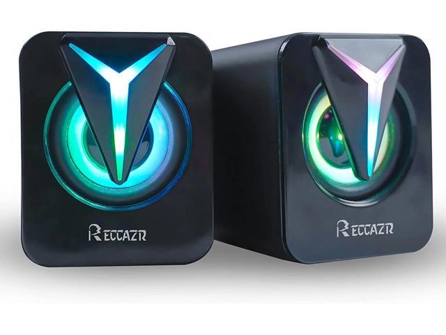 RECCAZR Computer Speakers, 2.0CH PC Speakers with RGB Lights, in-line Volume Control, 6W USB Powered Stereo Desktop Speakers with 3.5mm AUX for. photo