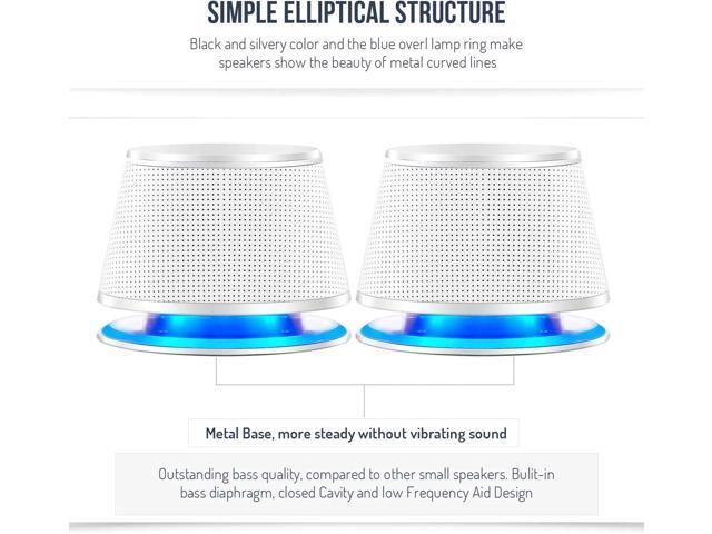 Sanyun SW102 Computer Speakers, 5Wx2, Deep Bass in Small Body, Stereo 2.0 USB Powered 3.5mm Aux Multimedia Speakers, Built-in Bottom Bass...