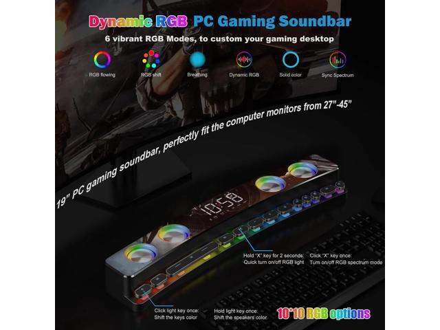 Computer Speakers Soundbar for Desktop,Dynamic RGB PC Gaming Sound Bar Speaker With Bluetooth 5.0 Subwoofer Microphone AUX 3.5mm, 19' Stereo HiFi...
