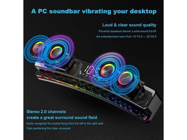 Computer Speakers Soundbar for Desktop,Dynamic RGB PC Gaming Sound Bar Speaker With Bluetooth 5.0 Subwoofer Microphone AUX 3.5mm, 19' Stereo HiFi...