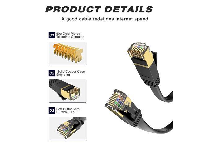 Cat 6 Ethernet Cable 100 ft High Speed Black RJ45 Internet Cable for Outdoor & Indoor Support CAT6 Network Solid Slim Flat Computer LAN for PC