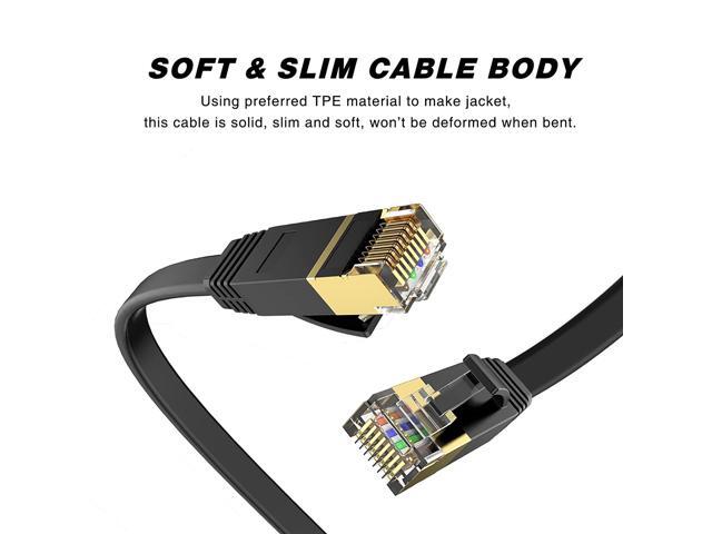 Cat 6 Ethernet Cable 100 ft High Speed Black RJ45 Internet Cable for Outdoor & Indoor Support CAT6 Network Solid Slim Flat Computer LAN for PC
