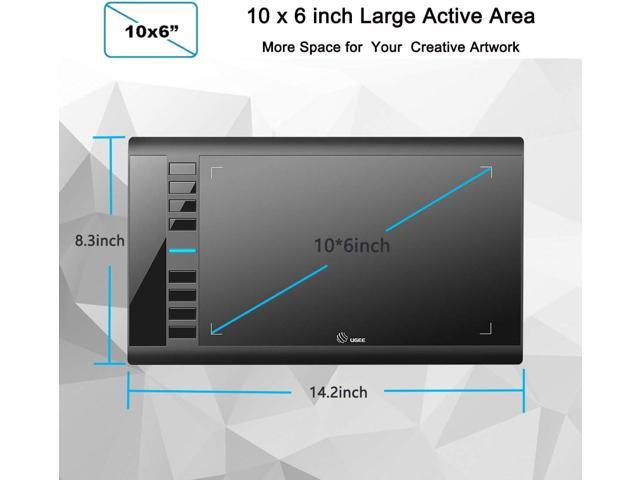 UGEE M708 10 x 6 inch Large Drawing Tablet with 8 Hot Keys, Passive Stylus of 8192 Levels Pressure, Graphics Tablet for Paint, Design, Art Creation...
