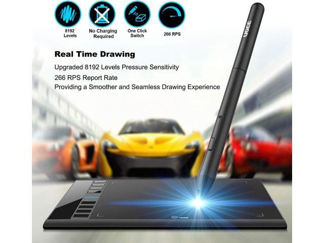 UGEE M708 10 x 6 inch Large Drawing Tablet with 8 Hot Keys, Passive Stylus of 8192 Levels Pressure, Graphics Tablet for Paint, Design, Art Creation...