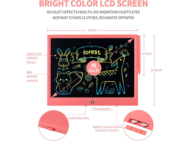 LCD Writing Tablet for Kids, 15 Inch Colorful Electronic Doodle Board, Educational Learning Kids Drawing Tablet Toys, Christmas Birthday Gift for 3...