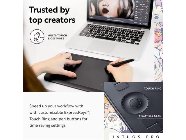 Wacom Intuos Pro Small Bluetooth Graphics Drawing Tablet, 6 Customizable ExpressKeys, 8192 Pressure Sensitive Pro Pen 2 Included, Compatible with...