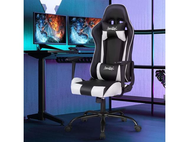 Gaming Chair Office Chair Desk Chair with Lumbar Support Headrest Armrest Task Rolling Swivel Ergonomic E-Sports Adjustable PC Gamer Chair (White)