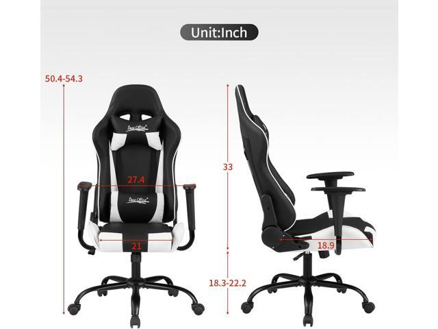 Gaming Chair Office Chair Desk Chair with Lumbar Support Headrest Armrest Task Rolling Swivel Ergonomic E-Sports Adjustable PC Gamer Chair (White)