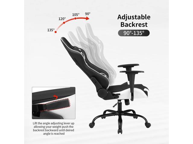 Gaming Chair Office Chair Desk Chair with Lumbar Support Headrest Armrest Task Rolling Swivel Ergonomic E-Sports Adjustable PC Gamer Chair (White)