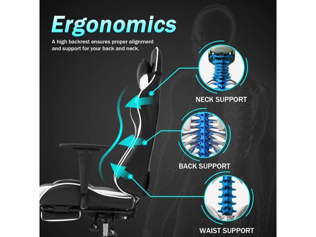 OffiClever Ergonomic Office Leather Adjustable and Swivel Reclining High Back Computer Chair with Lumbar Support and Headrest, White