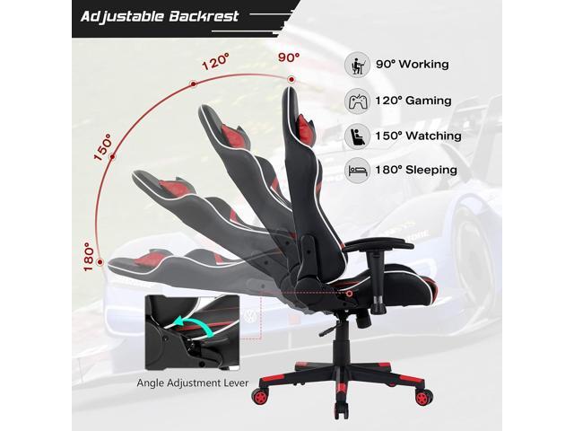 GYMAX Gaming Chair, Massage Gaming Chairs for Adults with Headrest, Lumbar Support & Armrest, Video Computer Reclining Gaming Chair, Office Desk...