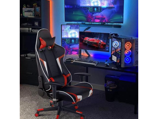 GYMAX Gaming Chair, Massage Gaming Chairs for Adults with Headrest, Lumbar Support & Armrest, Video Computer Reclining Gaming Chair, Office Desk...