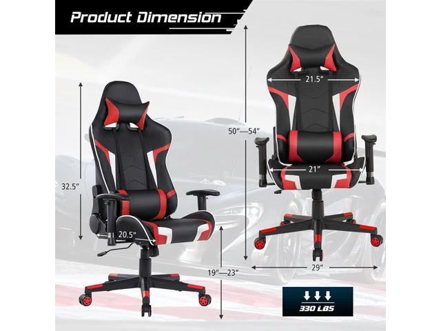 GYMAX Gaming Chair, Massage Gaming Chairs for Adults with Headrest, Lumbar Support & Armrest, Video Computer Reclining Gaming Chair, Office Desk...