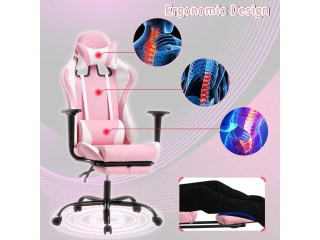 Pink Gaming Chair Office Chair Desk Chair for Girls, High Back Ergonomic PC Racing Chair w/Lumbar Support & Retractable Footrest PU Leather...