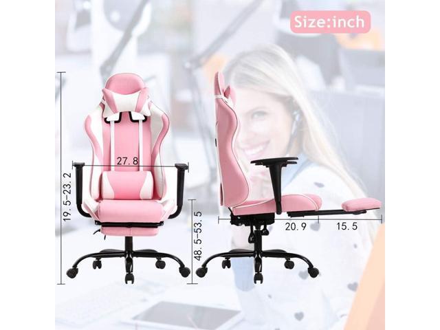 Pink Gaming Chair Office Chair Desk Chair for Girls, High Back Ergonomic PC Racing Chair w/Lumbar Support & Retractable Footrest PU Leather...