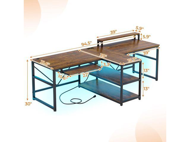 SEDETA 94.5' Home Office Desks, Computer Gaming Desk with Storage, LED Lights, Power Strip with USB, Keyboard Tray & Monitor Stand, Extra Long...