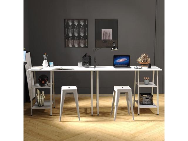 SHW Trestle Home Office Computer Desk, White
