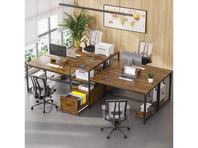 98' Home Office Desk, 2 Person Computer Desk with Letter/A4 File Drawer & Power Strip with USB, Double Long Desk for Home Office with Storage...