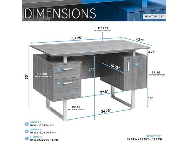Techni Mobili Modern Office Desk with Storage, Gray