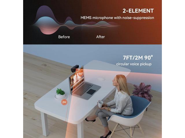 2K Webcam with Microphone, 1080P/60fps, 1440P/30fps, Dual Microphone with Privacy Cover, Wide-Angle USB FHD Web Computer Camera, Plug and Play, for...