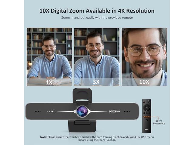 Zoom Certified, NexiGo N970P 4K Webcam, Onboard Flash Memory, Al-Powered Auto-Framing, Adjutable Field of View, Sony Sensor, Dual AI...