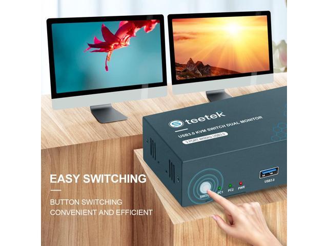 Steetek USB 3.0 Kvm Switch Dual Monitor HDMI 2 Port, Kvm Switch 4K@60Hz 2 Computers Share 2 Monitors and 1 Keyboard Mouse, HDMI Kvm Switch Dual...