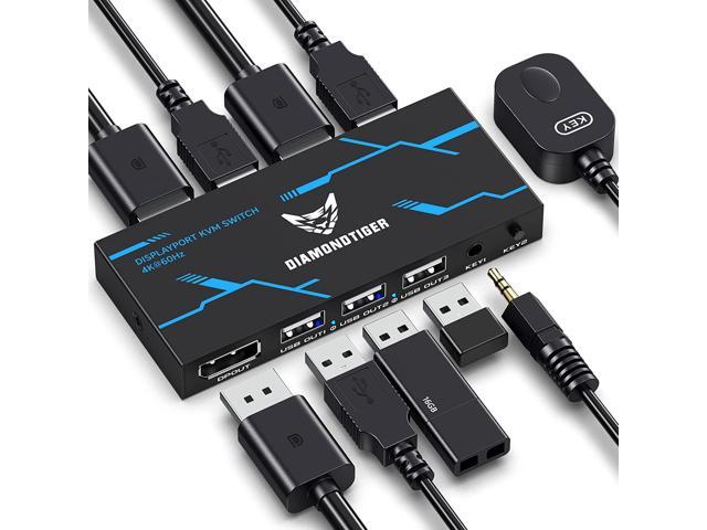 KVM Switch DisplayPort - 2 Port DP KVM Switch, Two Computers One Monitor Switch to Share Mouse,Keyboard,Printer, USB 2.0 Device and Ultra HD...