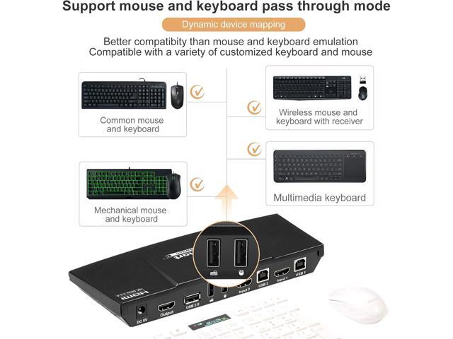 HDMI 4K@60Hz Ultra HD 2x1 HDMI KVM Switch 3840x2160@60Hz 4:4:4 with 2 Pcs 5ft KVM Cables Supports USB 2.0 Devices Control up to 2...