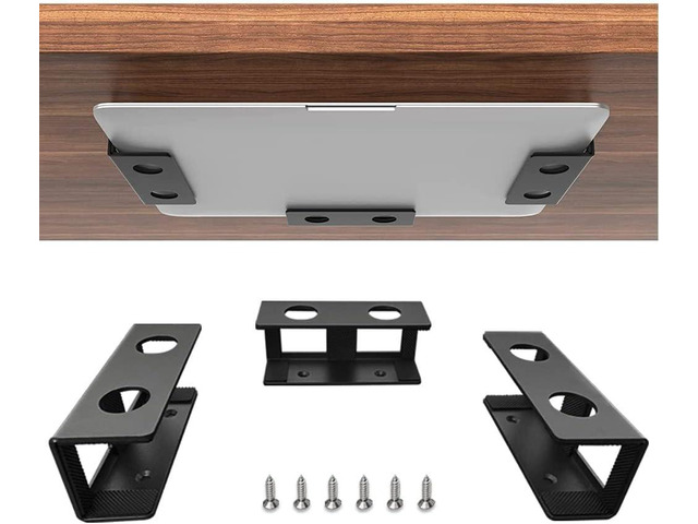 IFCASE Under Desk Laptop Mount, Metal Under Desk Shelf Holder for Laptop, Mac mini, MacBook, Keyboard with Anti-Scratch Silicone (Black)