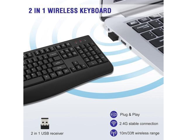 Wireless Keyboard, 2.4G Full-Sized Ergonomic Wireless Computer Keyboard with Wrist Rest for Windows, Mac OS Laptop/PC/Desktop/Notebook(Black)