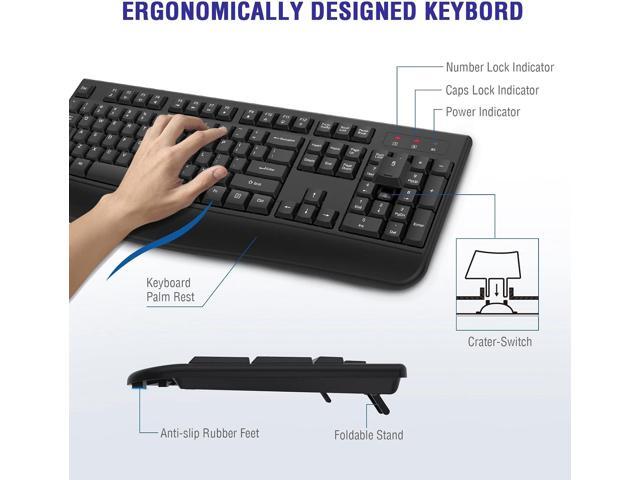 Wireless Keyboard, 2.4G Full-Sized Ergonomic Wireless Computer Keyboard with Wrist Rest for Windows, Mac OS Laptop/PC/Desktop/Notebook(Black)