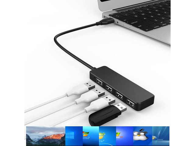 USB Hub, USB Splitter,USB 4-Port Adapter,USB Extender for for Laptop, PC, MacBook, Mac Pro, Mac Mini, iMac, Surface Pro and More (Black-USB 2.0/1m)