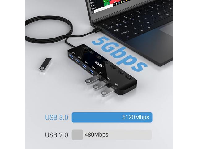 atolla 7-Port USB 3.0 Hub Splitter, USB Extender Ultra Slim Data USB Hub with Individual Power Switch and LEDs