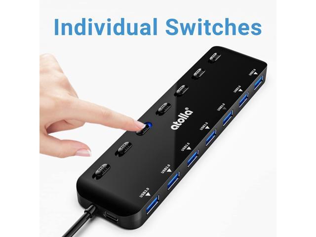 7-Port USB 3.0 Hub Splitter, USB Extender Ultra Slim Data USB Hub with Individual Power Switch and LEDs