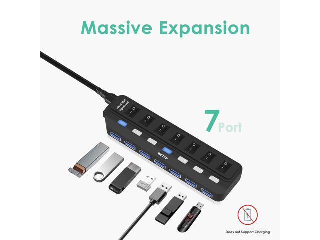 USB Hub 3.0,7-Port USB Hub USB Splitter with 3ft Long Cable and Individual LED Switches for Laptop, PC, MacBook, Mac Pro, Mac Mini, iMac, Surface...