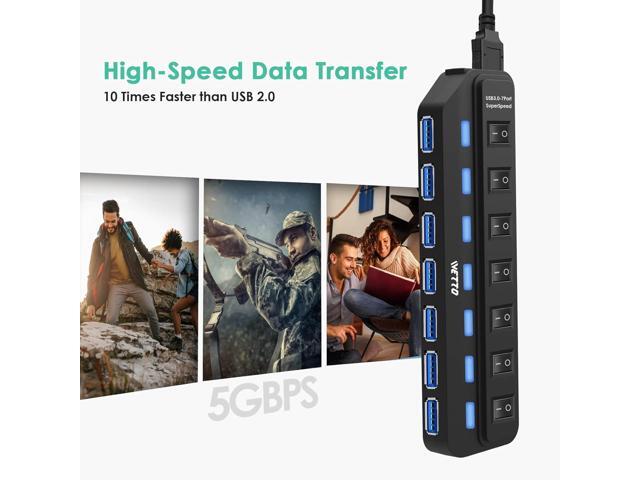 USB Hub 3.0,7-Port USB Hub USB Splitter with 3ft Long Cable and Individual LED Switches for Laptop, PC, MacBook, Mac Pro, Mac Mini, iMac, Surface...
