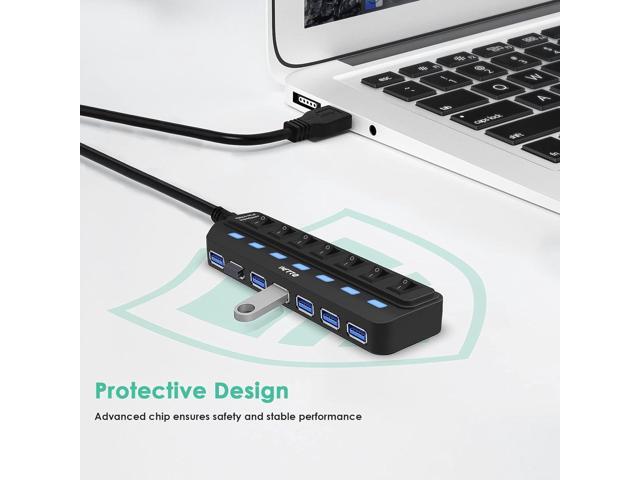 USB Hub 3.0,7-Port USB Hub USB Splitter with 3ft Long Cable and Individual LED Switches for Laptop, PC, MacBook, Mac Pro, Mac Mini, iMac, Surface...