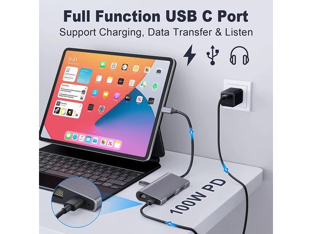 USB C Hub Ethernet Multiport Adapter, LasAnclas 8-in-1 USB C Docking Station 4K HDMI, 100W PD, 3 USB 3.0, 1Gbps LAN USB C Dongle, SD/TF Reader USB...