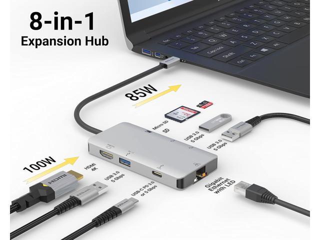 EZQuest USB C Hub Docking Station 8 in 1 with 4K HDMI, 1 Gbit Ethernet, 3 USB A 3.0 Ports, 1 USB-C PD/Data, SD/Micro SD for Work and Travel,...