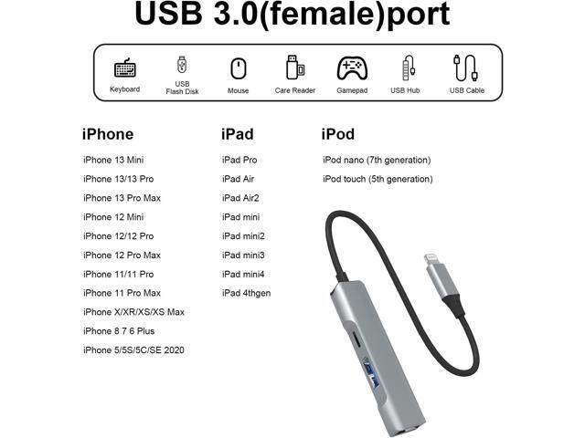 [Apple MFi Certified] Lightning to USB Hub, 2-in-1 USB OTG Hub with 2 USB 3.0 Port and Fast Charging Port for iPhone/iPad Compatible with USB...