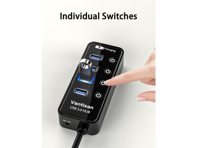 vantisan Powered USB 3.0 Hub, USB Extension 4-Port USB Hub Splitter (4 USB 3.0 Data Ports+1 Smart Charging Port) with 5V/3A Powered Adapter and...