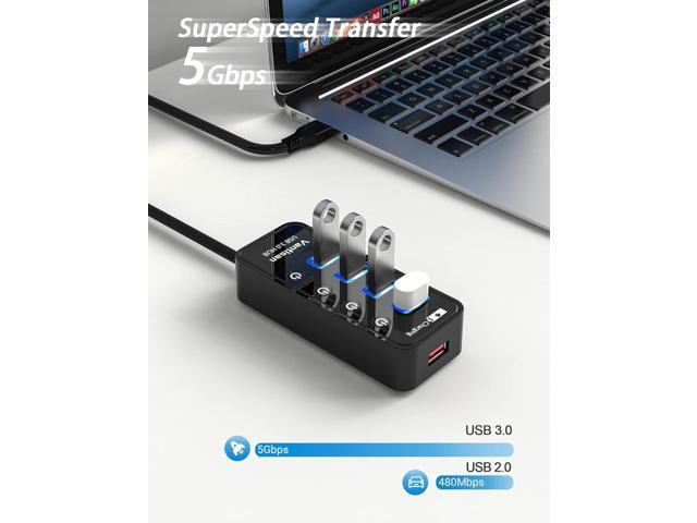 vantisan Powered USB 3.0 Hub, USB Extension 4-Port USB Hub Splitter (4 USB 3.0 Data Ports+1 Smart Charging Port) with 5V/3A Powered Adapter and...