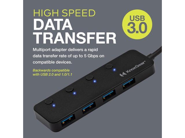 Knox Gear USB 3.0 Hub - 4 Port USB Hub 3.0 - Powered USB Hub for Mac Laptop, PC, PS4, Xbox, TV - Multiple USB 3 Hub for Desktop - Multi USB Port...