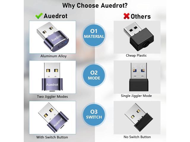 Auedrot USB Mouse Mover with Switch Button, Automatic Mouse Jiggler with 2 Modes, Keep Computer/Laptop Awake - Purple