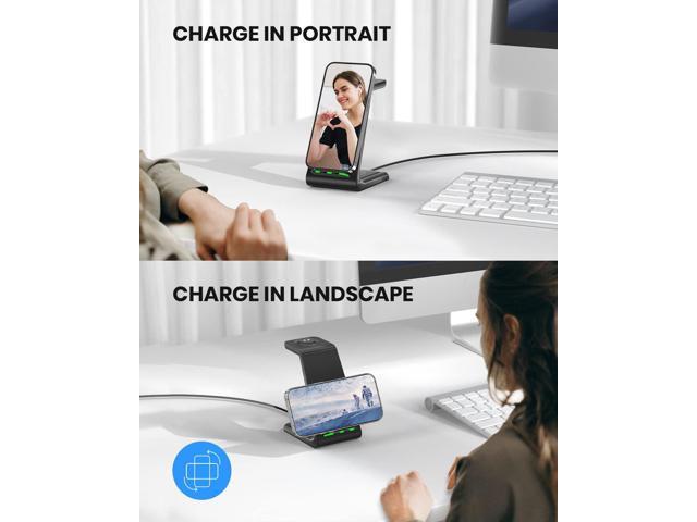 Wireless Charging Stand, GEEKERA 3 in 1 Wireless Charger Dock Station for iPhone 14 Pro Max/14 Pro/14 Plus/13/12/11/X/8 Series, Apple Watch...