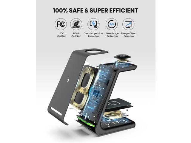 Wireless Charging Stand, GEEKERA 3 in 1 Wireless Charger Dock Station for iPhone 14 Pro Max/14 Pro/14 Plus/13/12/11/X/8 Series, Apple Watch...